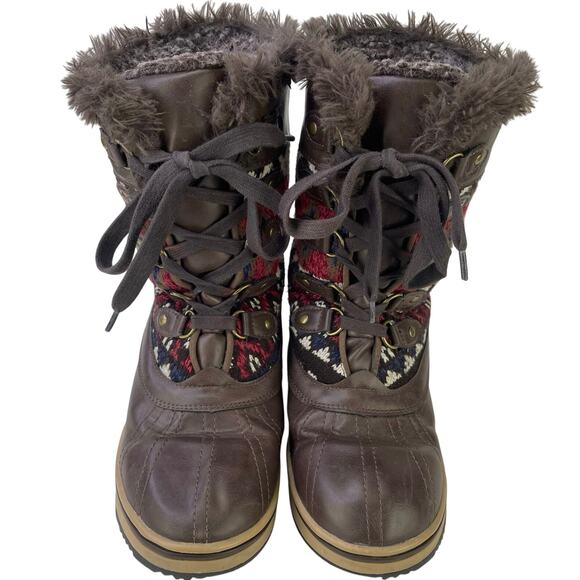 Muk Luks Womens Browns Aztec Knit Faux Lambswool Fur Winter Boot Thinsulate Sz 7 - Picture 5 of 10